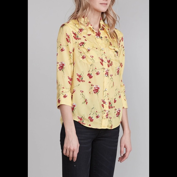 R13 Exaggerated Collar Cowboy Shirt -Yellow Floral - Picture 2 of 9